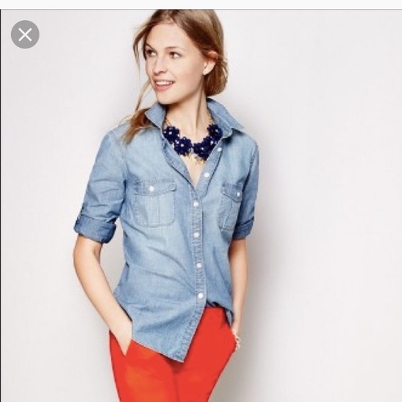 J. Crew Factory Tops - J. Crew Perfect Fit Chambray Denim Shirt
